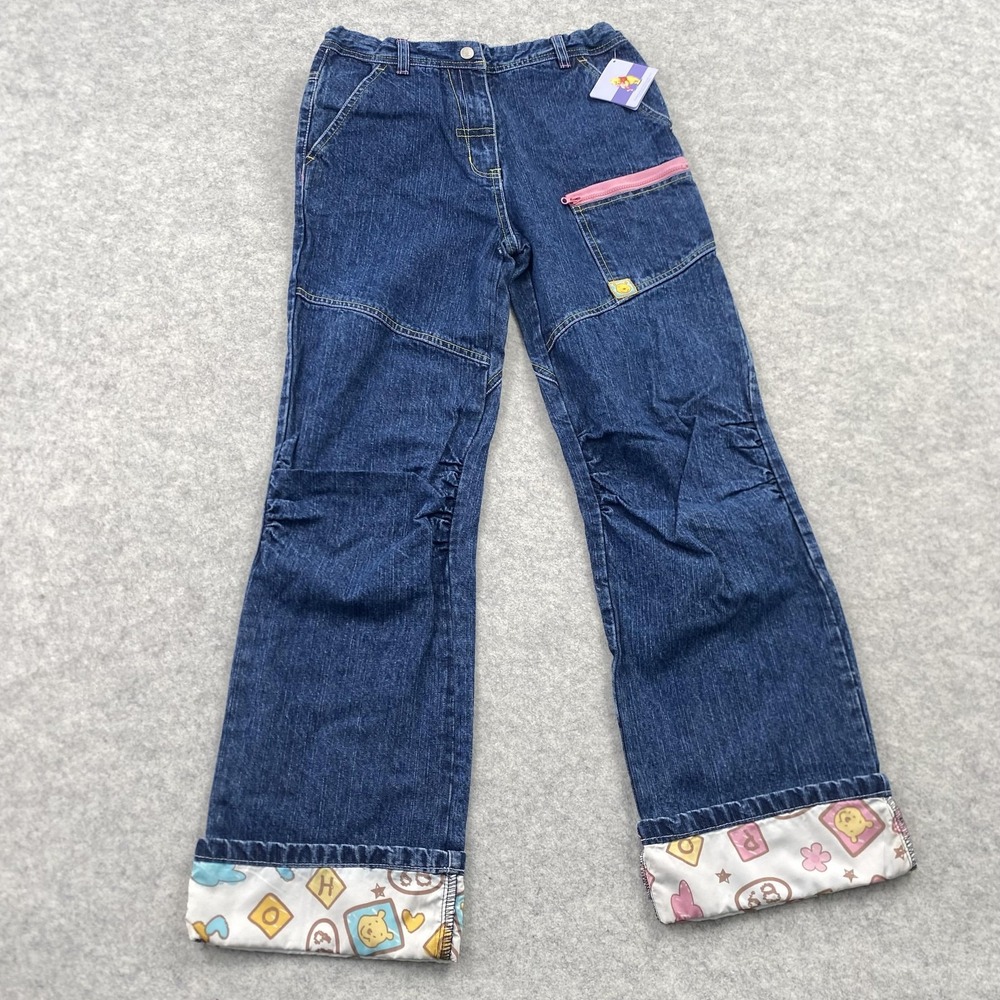 Disney Jeans Youth Kids 11-12 (25x26) Blue Straight Pooh Cuff Bear Pockets